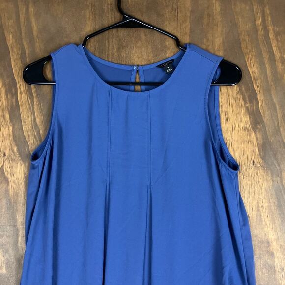 Ann Taylor LOFT Womens Blouse Blue Pleated Sleeveless Petite Small - Picture 2 of 10